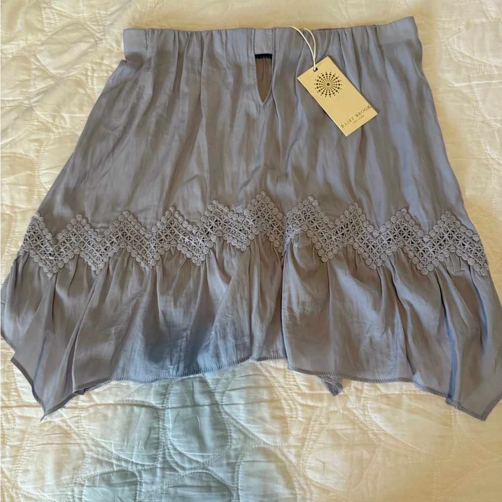 Ramy Brook Gray Bubble Mini Skirt with Smocked Asymmetrical Design